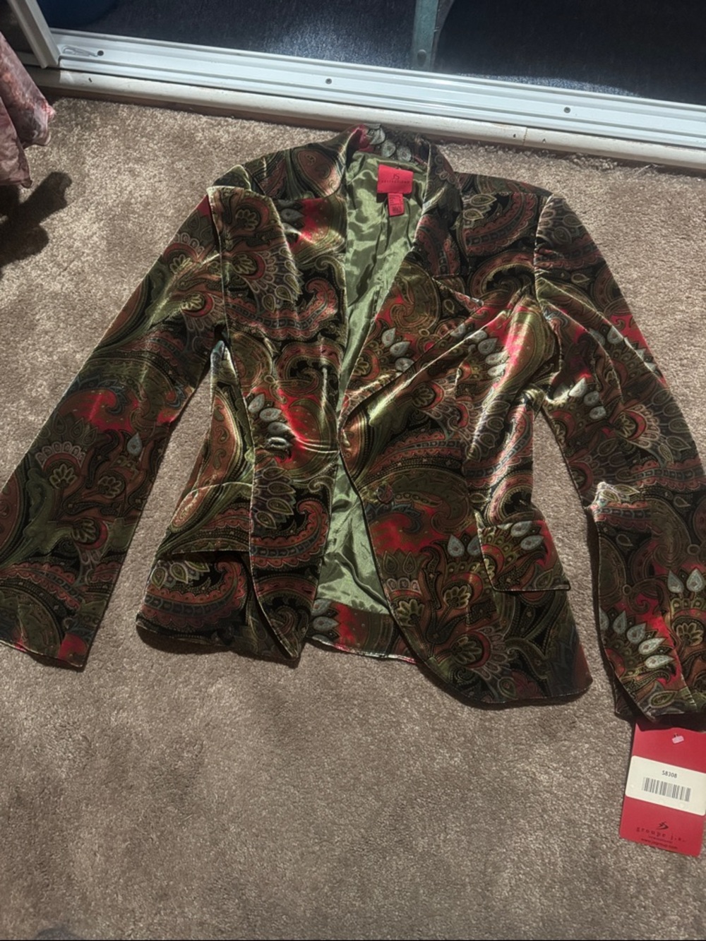 Women’s Paisley Velvet Blazer - Green & Red